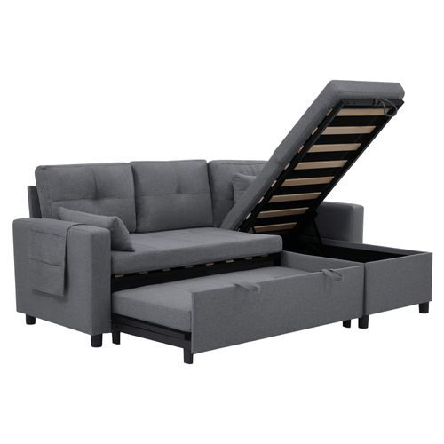 Canapé Convertible - Canapé Lit 3 Places - Grand Espace De Rangement - 211x136x87cm - Gris Foncé