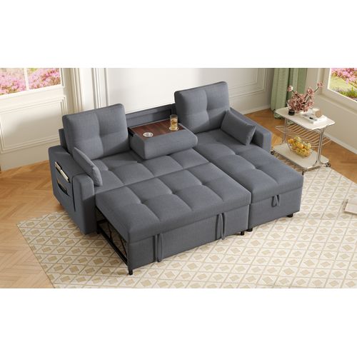Canapé Convertible - Canapé Lit 3 Places - Grand Espace De Rangement - 211x136x87cm - Gris Foncé