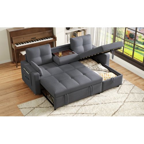 Canapé Convertible - Canapé Lit 3 Places - Grand Espace De Rangement - 211x136x87cm - Gris Foncé