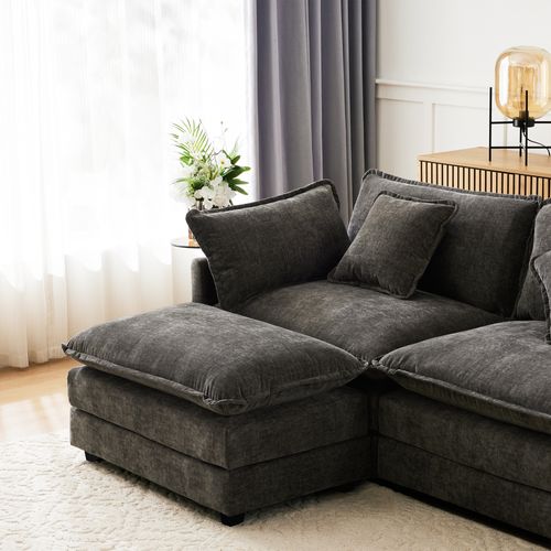 Canapé Convertible - Canapé D'angle 3 Places- Avec 1 Repose-pieds - 283x147x84cm - Gris Foncé