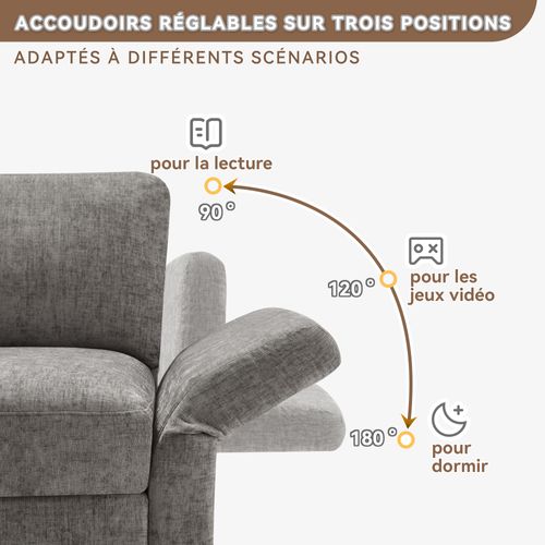 Canapé Convertible - Canapé D'angle 3 Places- Avec 1 Repose-pieds - 218x156.5x86cm - Gris