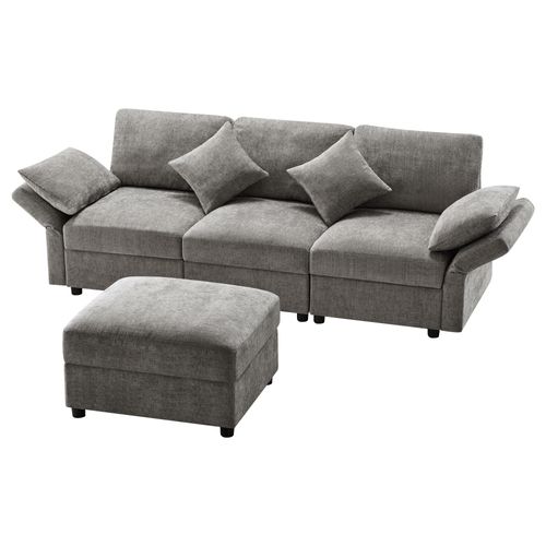 Canapé Convertible - Canapé D'angle 3 Places- Avec 1 Repose-pieds - 218x156.5x86cm - Gris
