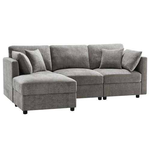 Canapé Convertible - Canapé D'angle 3 Places- Avec 1 Repose-pieds - 218x156.5x86cm - Gris
