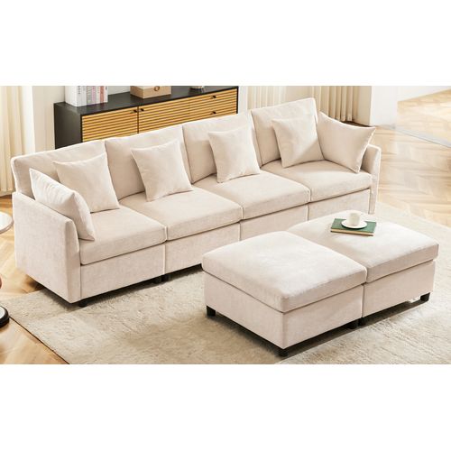 Canapé Convertible - Canapé D'angle 4 Places- Avec 2 Repose-pieds - 278x161x81cm - Beige