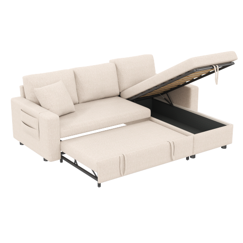 Canapé Convertible - Canapé Lit 3 Places - Grand Espace De Rangement - 219.5x142.5x83cm - Beige