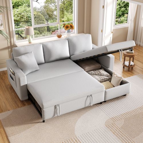 Canapé Convertible - Canapé Lit 3 Places - Grand Espace De Rangement - 219.5x142.5x83cm - Gris
