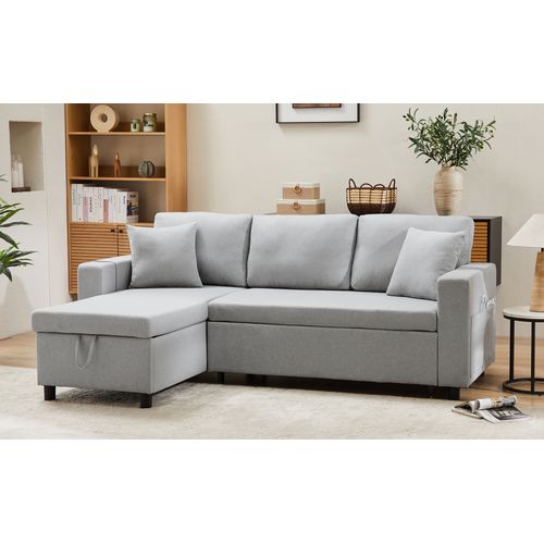Canapé Convertible - Canapé Lit 3 Places - Grand Espace De Rangement - 219.5x142.5x83cm - Gris