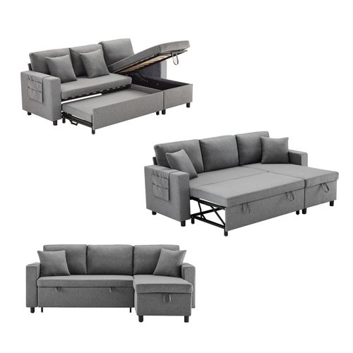 Canapé Convertible - Canapé Lit 3 Places - Grand Espace De Rangement - 219.5x142.5x83cm - Gris Foncé