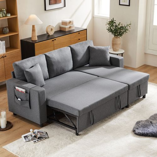 Canapé Convertible - Canapé Lit 3 Places - Grand Espace De Rangement - 219.5x142.5x83cm - Gris Foncé