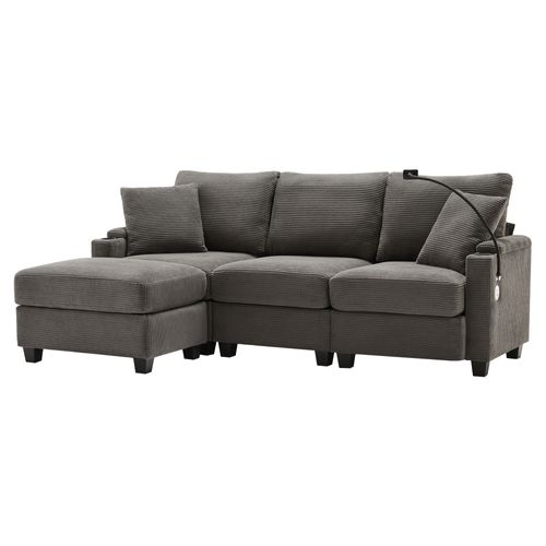 Canapé Convertible - Canapé D'angle 3 Places- Avec 1 Repose-pieds - 213.5x138x87cm - Gris Foncé