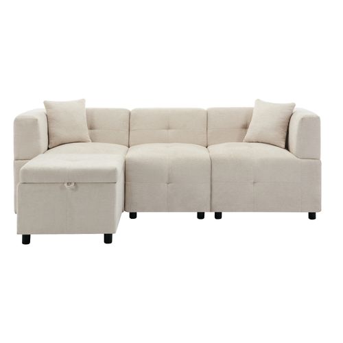 Canapé Fixe - Canapé D'angle 3 Places- Avec 1 Repose-pieds - 204x126x69cm - Beige