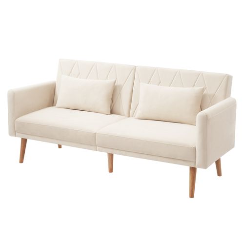 Canapé Convertible - Canapé Lit 2 Places- Velours - Élégant- 180x75x82cm - Beige