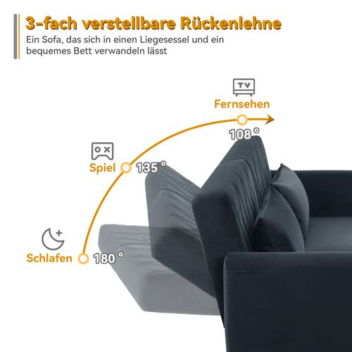 Canapé Convertible - Canapé Lit 2 Places- Velours - Élégant - 180x75x82cm - Noir