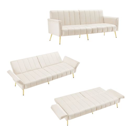 Canapé Convertible - Canapé Lit 2 Places- Velours - Élégant - 183x76x75cm - Beige