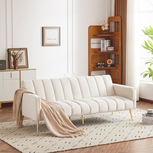Canapé Convertible - Canapé Lit 2 Places- Velours - Élégant - 183x76x75cm - Beige