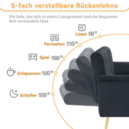 Canapé Convertible - Canapé Lit 2 Places- Velours - Élégant - 183x76x75cm - Noir