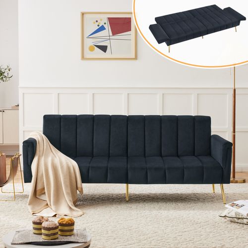 Canapé Convertible - Canapé Lit 2 Places- Velours - Élégant - 183x76x75cm - Noir