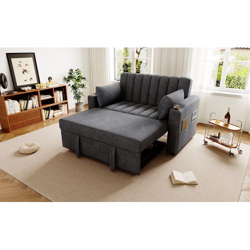 Canapé Convertible - Canapé Lit 2 Places - Avec Porte-gobelet - 136x162x84cm - Gris