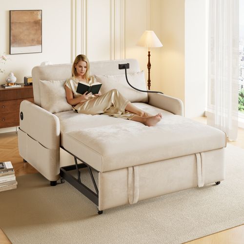 Canapé Convertible - Canapé Lit 2 Places - Ubs - 129x163x81cm - Beige