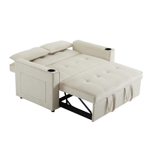 Canapé Convertible - Canapé Lit 2 Places - Avec Porte-gobelet - 137x76.5x83cm - Beige