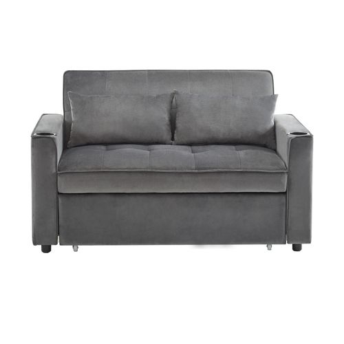 Canapé Convertible - Canapé Lit 2 Places - Avec Porte-gobelet - 137x76.5x83cm - Gris