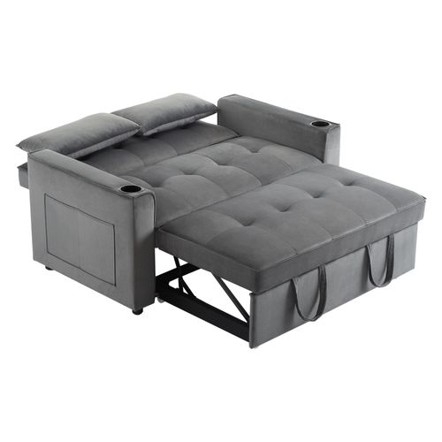 Canapé Convertible - Canapé Lit 2 Places - Avec Porte-gobelet - 137x76.5x83cm - Gris