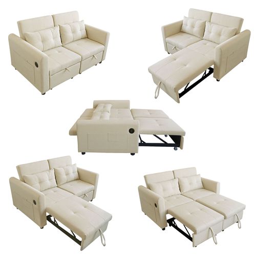 Canapé Convertible - Canapé Lit 2 Places - Canapé D'angle - 142x85x83cm - Beige