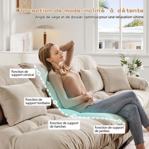 Canapé Compressé-canapé Modulable 2 Places-avec 1 Repose-canapé D'angle Relax-salon-beige