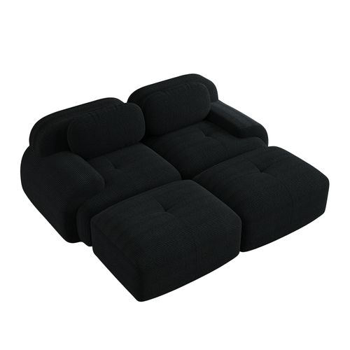 Canapé Modulable 2 Places-canapé Compressé-canapé D'angle Relax-avec 2 Repose-pieds-salon-noir