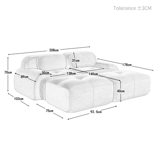 Canapé Modulable 2 Places-canapé Compressé-canapé D'angle Relax-avec 2 Repose-pieds-salon-noir