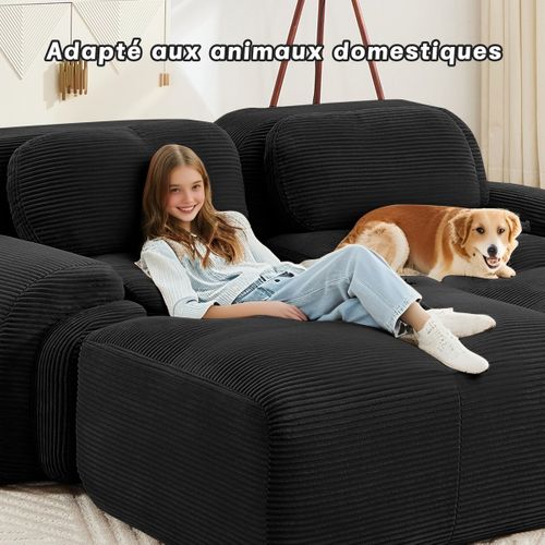 Canapé D'angle Relax - Canapé Modulable 3 Places- Avec 1 Repose-pieds- Cinéma,salon - Noir