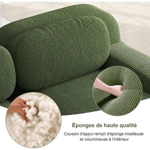 Canapé Modulable 2 Places-canapé Compressé-canapé Relax -salon-en Velours Côtelé-vert