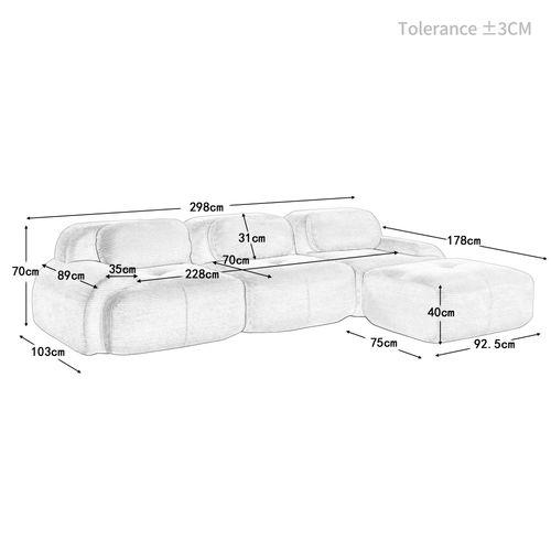 Canapé Modulable 3 Places-canapé Compressé-canapé D'angle Relax-avec 1 Repose-pieds-salon-gris