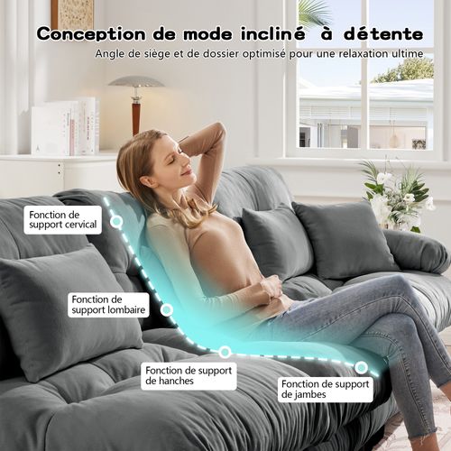 Canapé Compressé-canapé Modulable 2 Places-avec 1 Repose-canapé D'angle Relax-salon-gris