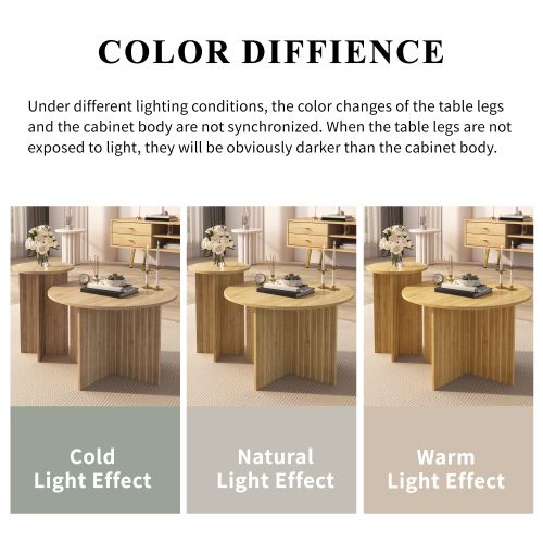 Lot De 2 Tables Basses - Table De Salon Rondes - En Mdf/pb - Scandinave Nordique - Naturel