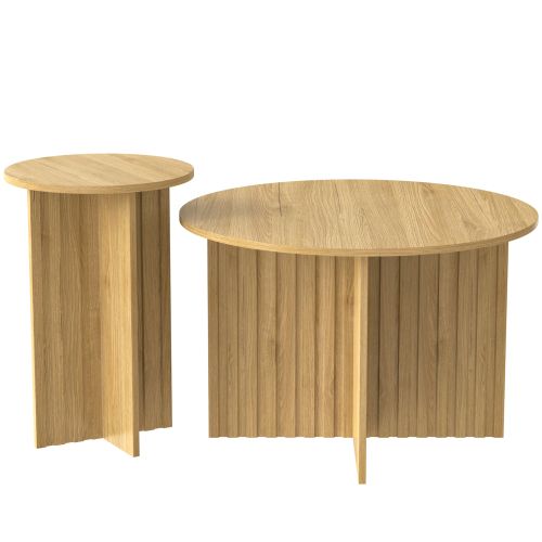 Lot De 2 Tables Basses - Table De Salon Rondes - En Mdf/pb - Scandinave Nordique - Naturel