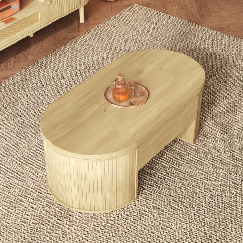 Table Basse Ovale - Table à Café Relevable En Bois - 110 X 55,5 X 40cm - Table De Salon - Naturel