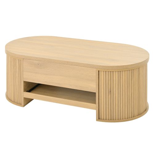 Table Basse Ovale - Table à Café Relevable En Bois - 110 X 55,5 X 40cm - Table De Salon - Naturel