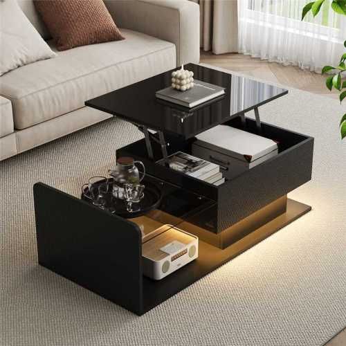 Table Basse Rectangulaire - Table à Café Relevable - 100 X 50 X 33cm - Table De Salon - Noir