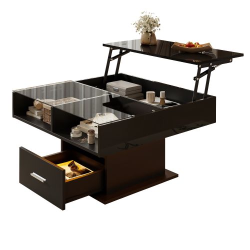 Table Basse Carrée - Table à Café LED - Table Basse Relevable - Salon - Noir