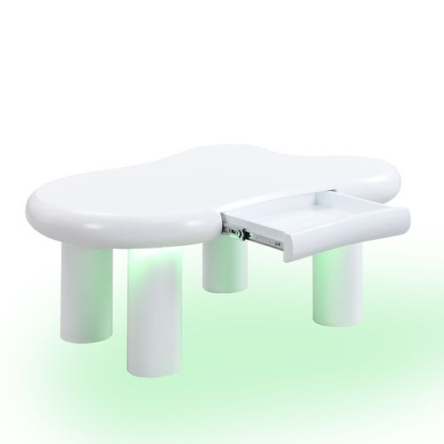 Table Basse En Mdf - Table à Café Avec Éclairage LED - Table De Salon Avec Tiroir - Scandinave