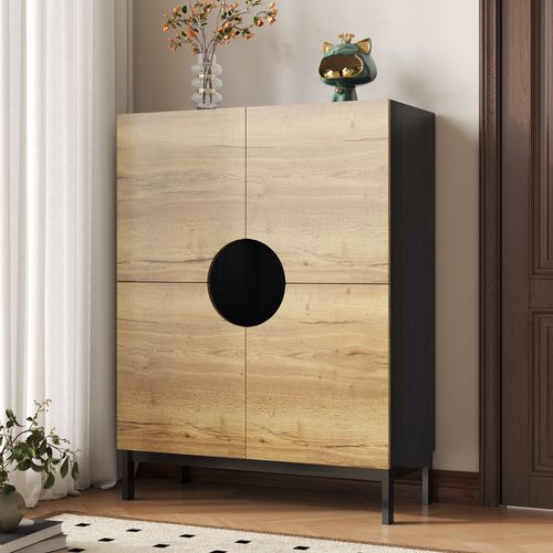 Meuble De Rangement à Chaussure 15 Paires - 4 Portes -entrée- LED - Naturel Et Noir