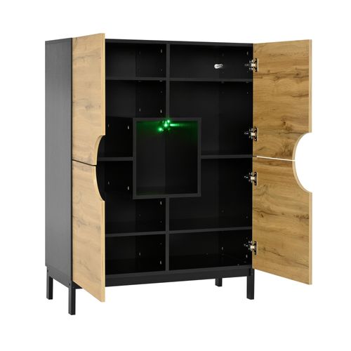 Meuble De Rangement à Chaussure 15 Paires - 4 Portes -entrée- LED - Naturel Et Noir