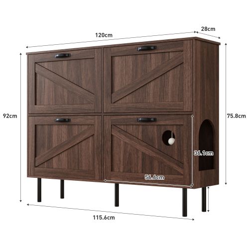 Meuble à Chaussures Étroit Avec 3 Volets - 9 Paires -étagère à Chaussures Rabattable - Noyer