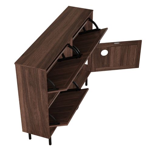 Meuble à Chaussures Étroit Avec 3 Volets - 9 Paires -étagère à Chaussures Rabattable - Noyer