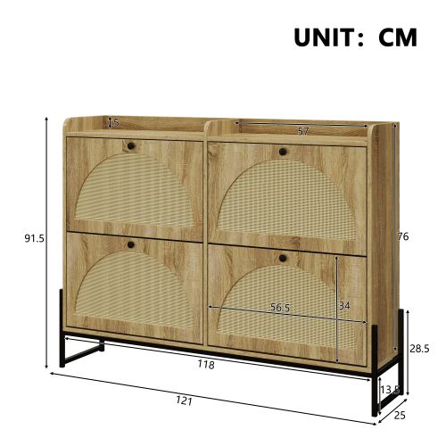Meuble à Chaussures Étroit Avec 4 Volets -pe Rotin - Panneau Respirant Pour Intérieur Frais -bois