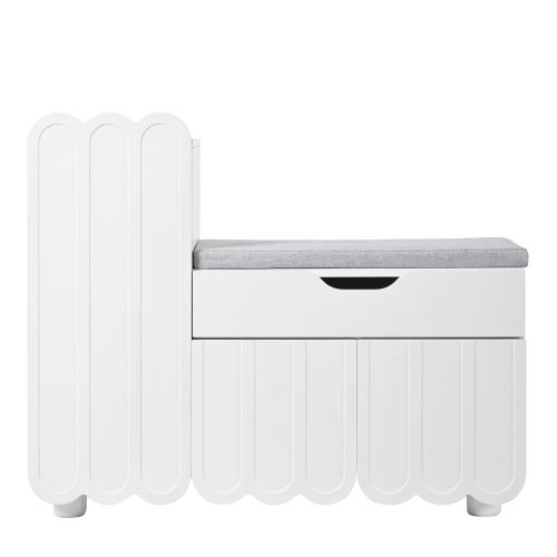 Banc à Chaussures 3 Portes Avec 1 Tiroir - Siège Rembourré - Blanc - Pour Le Couloir Et L'entrée