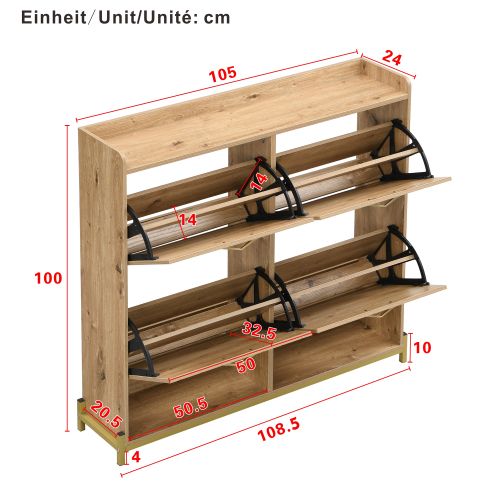 Meuble à Chaussures Étroit Avec 4 Volets -Collection  Étroite Profondeur- en Bois - 20 Paires