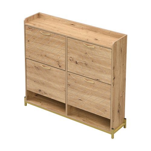 Meuble à Chaussures Étroit Avec 4 Volets -Collection  Étroite Profondeur- en Bois - 20 Paires