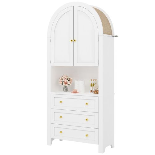 Buffet Multifonctionnelle- Armoire De Rangement Haute En Arc -rétro-étagères Ouvertes-blanc